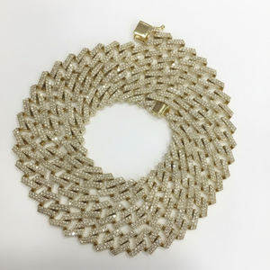 Exclusive Fully <b>Iced</b> Out Hip Hop Style Diamond Studded Prong Set Cuban Link <b>Chain</b> in 10K Yellow Gold - Product Image 2