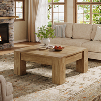 Table basse carrée Tribesigns de 100 cm, pieds en bois robustes, brun clair, meubles de salon, table d'appoint pour balcon, bureau