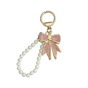 Porte-clés de voiture en forme de nœud perlé, orné de diamants, avec papillon en cristal et nœud papillon en métal en alliage de zinc - Product Image 1