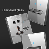 Interrupteur à bascule avec prise de réinitialisation, panneau en verre trempé, lumière LED, prise EU, prise allemande, prise US, prise française, prise russe, prise britannique