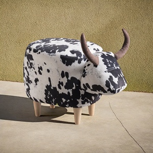 Cow-Shaped Ottoman Black White Modern Accent Stool Pouf Home Decor <b>Footrest</b> - Product Image 6