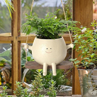 Mignon Résine Artisanat pop sourire visage balançoire Pays Pots De Fleurs belle Suspendus Assis Visage Balançoire planteur pour Ornements De Jardin