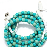 Câble USB C 4-en-1 Turquoise Lumineux Perlé Anti-Nœuds pour Téléphone – Accessoires Électroniques