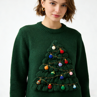Pull de Noël tricoté 3D unique Vert Émeraude – Tenue de Fête Festive – Vêtements de Fêtes – Fabricant ODM Personnalisé en Gros – Tenue Élégante