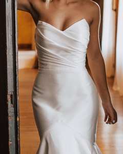 Mily nupcial MW129 Sexy Satén de alta calidad fuera del hombro vestido de novia cariño drapeado sirena con cordones en la espalda vestido de novia - Product Image 3