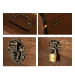 Gỗ mộc mạc con heo đất ngân hàng cho trẻ em tiền hộp gỗ kho báu ngực với khóa gỗ cổ điển tiền tiết kiệm hộp - Product Image 6