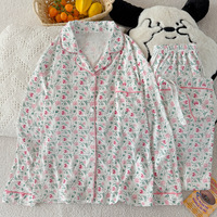 Français romantique fleur série à manches longues femmes deux pièces pyjamas printemps automne froissé tissu réel tir en gros maison