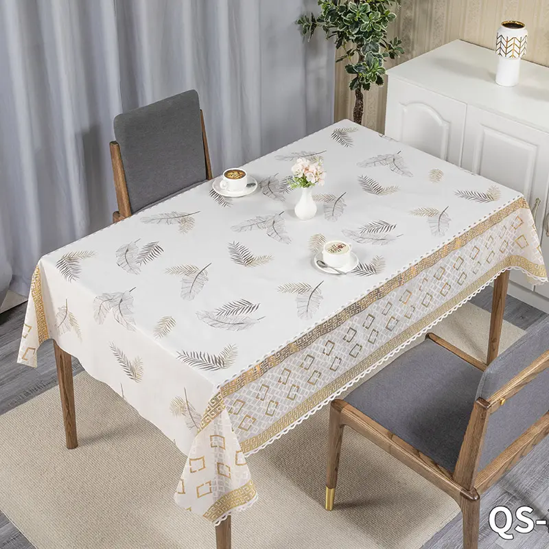 IUIU Light Luxus Feder blatt Home Dinning Hohl Weißgold PVC Spitze Tischdecke