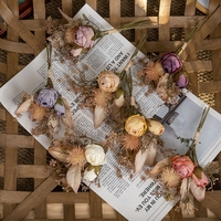 MW66019 Fleurs artificielles en soie, mini bouquet de roses brûlées, feuillage, arrangements floraux vintage pour bricolage, fête, décoration de la maison