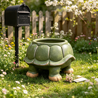Pot de fleurs en résine fait main et peint à la main en forme de tortue verte vintage, ornement de jardin décoratif pour cour, patio, extérieur