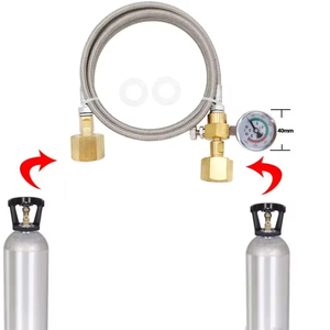 Sodastream CO2 Tank Cylinder Refill Station Fittings Silver+Gold Color with 1.5m Steel Braid Hose 250bar Pressure Gauge - Product Image 1