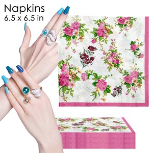 Serviettes en papier florales roses 6,5 x 6,5 pouces jetables pour les occasions de mariage - Product Image 4