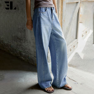 LARSUR Usine personnalisée Jeans baggy en lyocell écologique, délavé, droit, ample, pantalon en denim pour femmes - Product Image 3