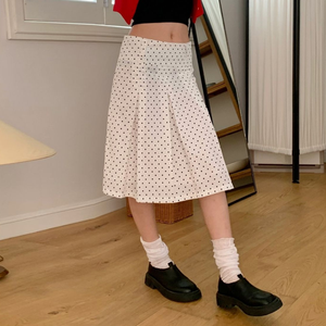 กระโปรงมิดิจีบลายจุด Sweet Girl สำหรับผู้หญิง สีตัดกัน ทรงหลวม เอวต่ำ กระชับสัดส่วน สไตล์ลำลอง - Product Image 5