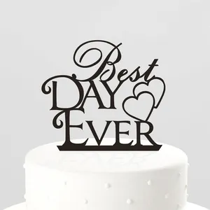 Decoración de acrílico para tarta de boda, topper de plástico para pastel con letras cortadas con láser, venta al por mayor