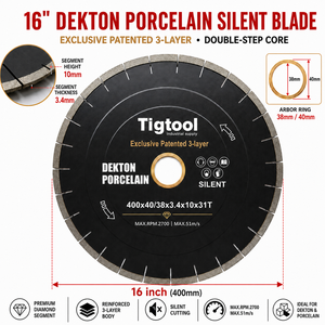 Mata Gergaji Senyap Tigtool 16"/400mm Double-Step untuk Dekton/Porcelain/Batu Sinter, Pemotongan Halus Tanpa Serpihan - Product Image 2