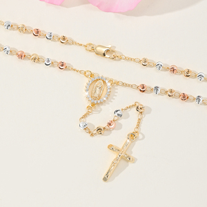 Collares <span class=keywords><strong>de</strong></span> Calidad con Circonita en Forma <span class=keywords><strong>de</strong></span> Y <span class=keywords><strong>de</strong></span> la <span class=keywords><strong>Virgen</strong></span> <span class=keywords><strong>de</strong></span> <span class=keywords><strong>Guadalupe</strong></span>, Cuentas <span class=keywords><strong>de</strong></span> Oración Tricolores, Diseño Religioso, Chapado en Oro - Product Image 5