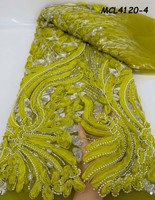 100% Polyester luxe Tulle robe de mariée haute qualité français dentelle tissu avec perles blanches et paillettes brodé motif floral