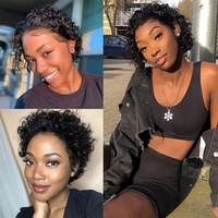 Wig Rambut Manusia Pixie Short Cut, Wig Rambut Manusia Lace Front Buatan Mesin, Wig Rambut India Mentah Murah Grosir untuk Wanita Kulit Hitam
