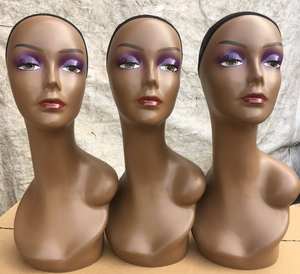 Tête de mannequin réaliste en PVC à long cou pour femme, avec épaules et maquillage, pour l'affichage de perruques, vente en gros à prix réduit - Product Image 2