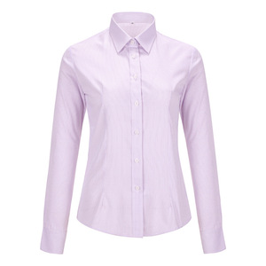 Blue And White Striped Professional Long Sleeve Wrinkle Free Work Shirt Unisex Viscose Autumn Wear - Product Image 5