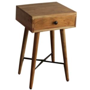 Table d'appoint à 1 tiroir en bois d'acacia et fer, finition naturelle, fabrication artisanale, style moderne du milieu du siècle, mobilier d'appartement - Product Image 1