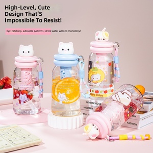 Nouvelle <span class=keywords><strong>tasse</strong></span> à paille en plastique motif <span class=keywords><strong>chat</strong></span> de dessin animé, portable, grande capacité, mignonne pour filles, résistante aux chutes, anti-fuite, <span class=keywords><strong>avec</strong></span> corde de levage - Product Image 6