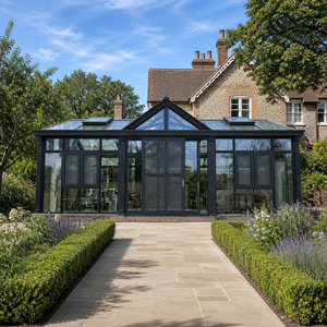 Véranda moderne en alliage d'aluminium gris foncé avec toit en verre, préfabriquée, pour jardin d'hiver de villa résidentielle - Product Image 2