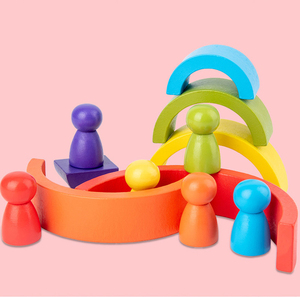 Blocs en bois de <span class=keywords><strong>pont</strong></span> arc-en-ciel pour homme, jeux empilables colorés Montessori jouets d'éducation précoce pour enfant 6 pièces - Product Image 6