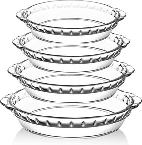 Lot de 4 plats à tarte en verre ronds avec poignées, plats à pâtisserie profonds, résistants au four et au micro-ondes - Product Image 1