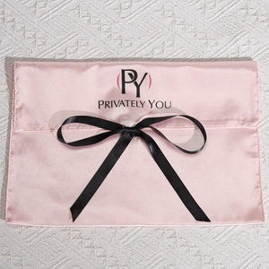 Custom Logo Printed <strong>Satin</strong> Packaging Bag With Ribbon Pink Silk <strong>Pouch</strong> Envelope Hair Bundle Wig Underwear Storage <strong>Satin</strong> Dust Bag - Product Image 2