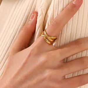 Minimalist Personalized Gold Silver Lines Cross <b>Ring</b> <b>Adjustable</b> Stainless Steel Jewelry for Women Dainty Trendy Engagement - Product Image 2