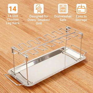Soporte de Acero Inoxidable con 14 Ranuras para Piernas de <span class=keywords><strong>Pollo</strong></span>, Asador de Muslos de <span class=keywords><strong>Pollo</strong></span> para Parrilla con Bandeja Recolectora de Grasa - Product Image 4
