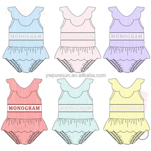 Puresun sıcak satış toddler kız giysileri önlüklü tarak tasarımları gofre onesuit mayo kardeşler set çocuk giyim mayo - Product Image 1