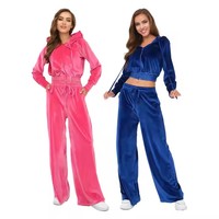 Ensemble de survêtement en velours de luxe pour femmes avec fermeture éclair personnalisée respirante col à capuche en velours lavé noir Style de rue