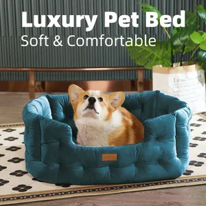 Comfortable Tufted Velvet Luxury Dog Bed Cozy Removable Cushion Dog Bed