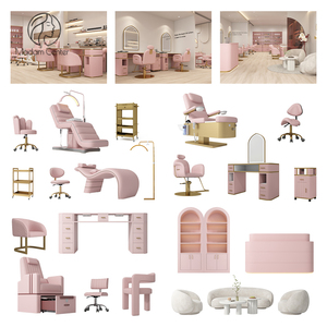 Set di Arredamento per Salone di Bellezza Madamcenter Attrezzatura per Pedicure e Barbiere Poltrona Tavolo da Trucco Reception Scrivanie Lavatesta Lettino Spa - Product Image 1