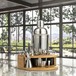 Ensemble de shaker à cocktails en acier inoxydable personnalisé Vedela Naturals, 10 pièces, doseur, cuillère à mélanger, tire-bouchon, support en bambou, capacité de 750 ml - Product Image 3