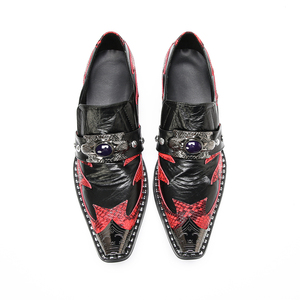 NA866 Scarpe da Uomo Nere <span class=keywords><strong>e</strong></span> Rosse con Punta in Ferro, Eleganti in Pelle, Slip-on, Oxford per Affari <span class=keywords><strong>e</strong></span> Feste - Product Image 5