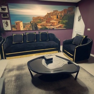 Sofá <span class=keywords><strong>de</strong></span> terciopelo plisado <span class=keywords><strong>de</strong></span> oro negro Muebles <span class=keywords><strong>de</strong></span> sala Sofá tapizado - Product Image 4