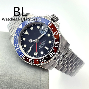 BLIGER 40mm plongée automatique hommes montre NH34 GMT cadran noir rouge GMT lettre jubilé <span class=keywords><strong>Bracelet</strong></span> rouge bleu Pepsi couleur céramique lunette - Product Image 1