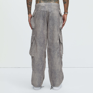 KingSen Men's Vintage Wash Cargo Baggy Pants Casual Loose Fit Tie-Dye <b>Trousers</b> Multi-Pocket Wide Leg <b>Drawstring</b> Streetwear - Product Image 5
