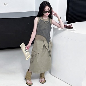 Conjunto <span class=keywords><strong>de</strong></span> <span class=keywords><strong>Ropa</strong></span> <span class=keywords><strong>de</strong></span> Verano <span class=keywords><strong>para</strong></span> Chicas <span class=keywords><strong>Adolescentes</strong></span>, Dos Piezas, Chaleco a Capas y Falda Larga Estilo Cargo - Product Image 3
