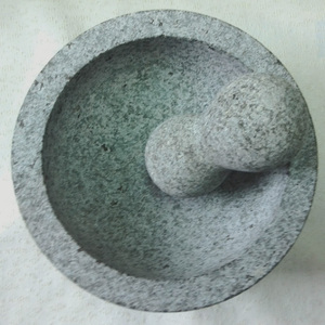 Venta al por mayor precio barato redondo granito piedra Molcajete <span class=keywords><strong>guacamole</strong></span> Maja conjunto caja embalada condimento para sal y uso de alimentos - Product Image 3