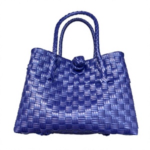 Sac fourre-tout en plastique tissé fait main, écologique, imperméable, pour le marché, les courses, sac à main personnalisé, panier de plage d'été pour femmes - Product Image 6