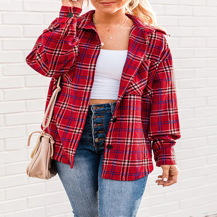 New arrival Autumn classic Plaid long sleeved thick coat plus size women's clothing