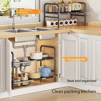 Organizador telescópico ajustable para fregadero de metal Bandeja de almacenamiento consumible de longitud ajustable Soporte vertical de doble capa