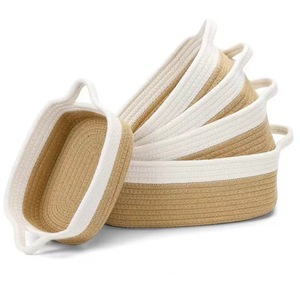 Storage Basket Cotton Rope Rectangle Handmade Desktop Organizer Jewelry Cosmetic Storage With Handles - Product Image 1