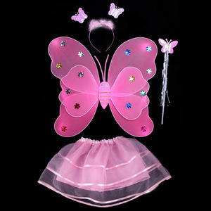 Costume de fée papillon pour filles, 4 pièces, costume de cosplay de princesse, ailes lumineuses, bandeau, accessoires de fête d'Halloween, jaune - Product Image 5