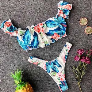 Traje de Baño de Lujo de 1 Pieza con Logotipo Frontal Personalizado, Volantes Florales, Bikini Digital con Falda Corta con Cordón, Servicio OEM Disponible - Product Image 4